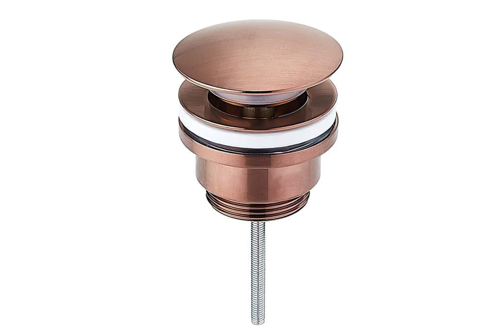 Kraanafvoer met roestvrijstalen en koperafwerking voor luxe badkamer, precisie en duurzaamheid. Perfect voor inbouwwasbakken en badkamers, stijlvolle en functionele waterafvoer.