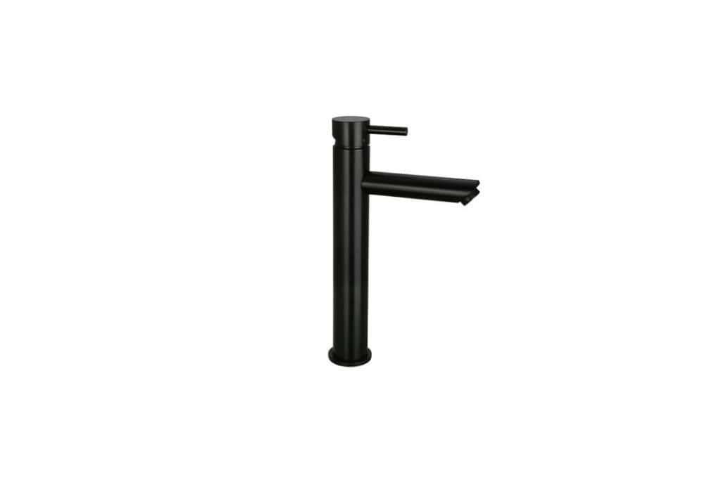 Elegant zwarte badkamers-fontein met modern design, ideaal voor badkamerinrichting en wastafelaccessoires. Perfect voor een strakke, minimalistische badkamerstijl.