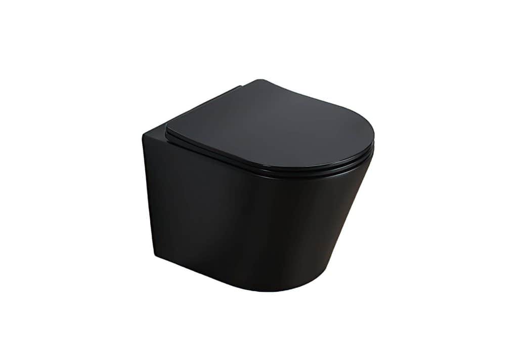 Strakke zwarte toiletpot met modern design, geschikt voor een luxe badkamer.